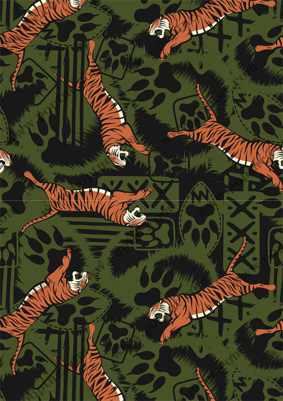 时尚潮流绿色迷彩面料印花服装印花设计