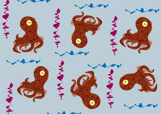 创意卡通章鱼面料印花，趣味服装印花设计