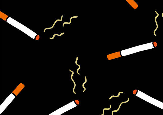 时尚黑色背景上的香烟图案服装印花设计