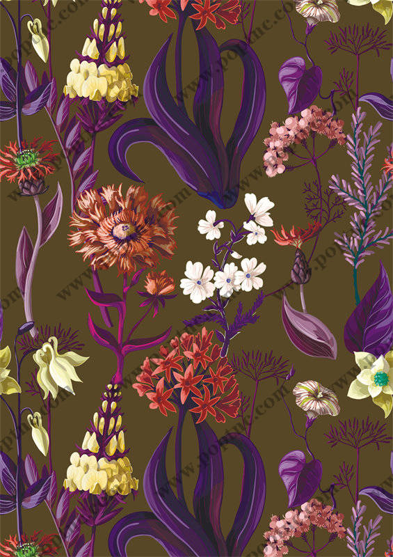 复古风格花卉面料印花,优雅服装印花设计