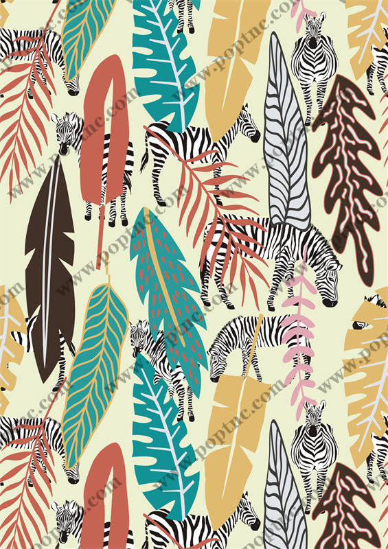 热带风情斑马与棕榈叶服装印花面料设计