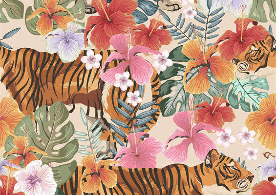 热带风情动物花卉面料印花服装设计