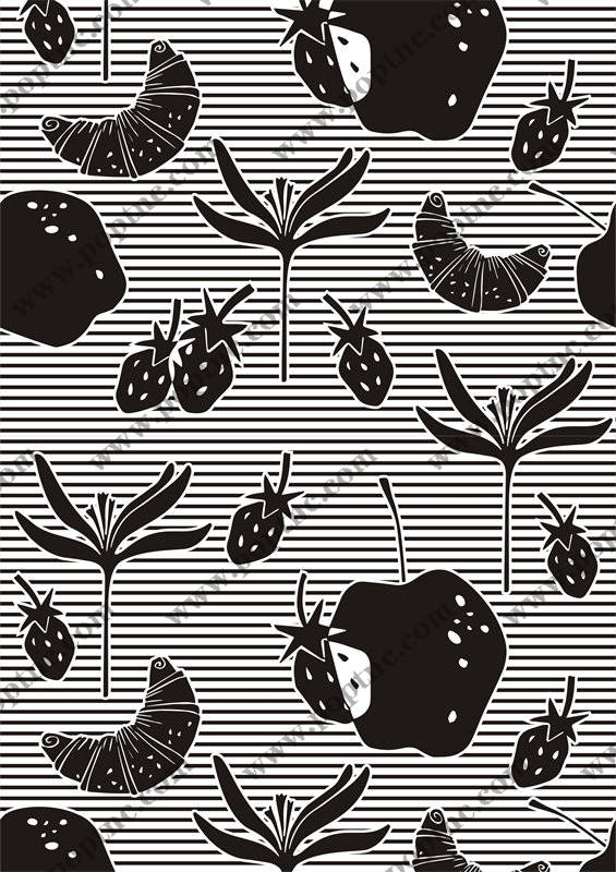 时尚黑白草莓蝴蝶图案面料印花服装印花设计