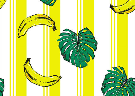 夏季清新香蕉叶条纹服装印花面料设计