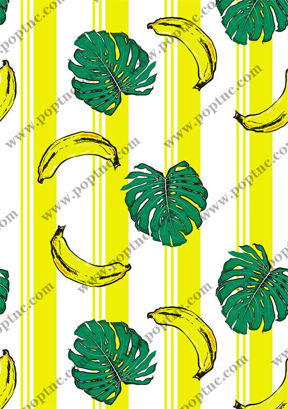 夏季清新香蕉叶条纹服装印花面料设计