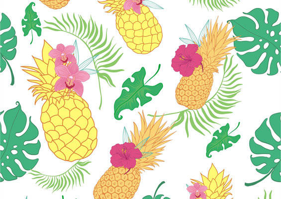 夏季清新菠萝服装印花面料设计