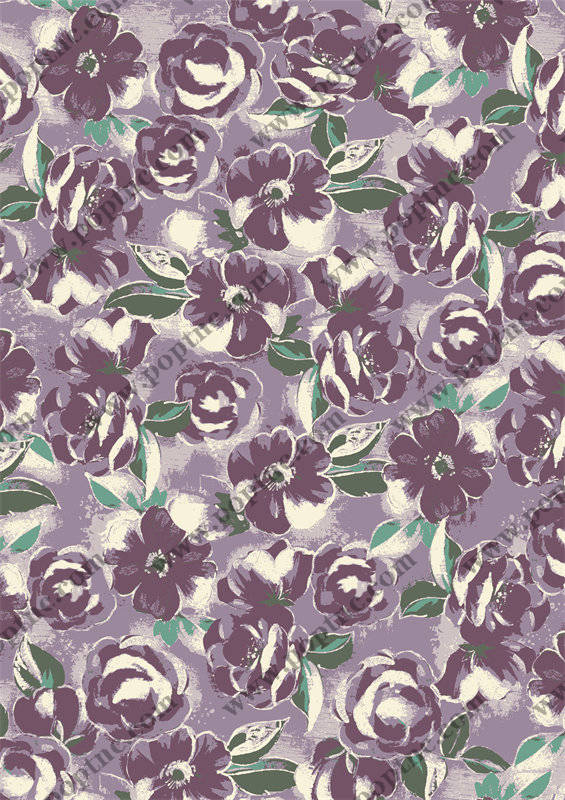 优雅紫色花卉图案面料印花服装印花设计