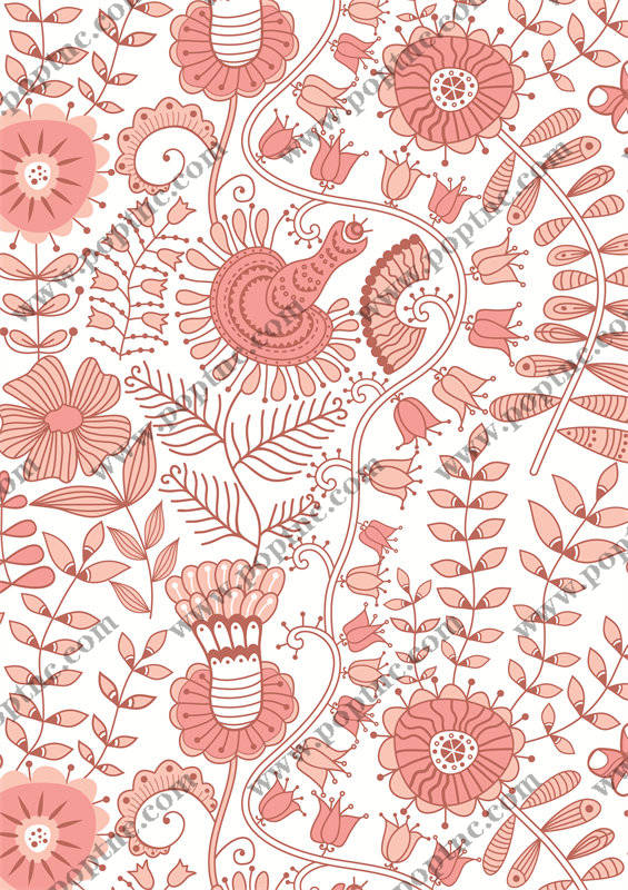 优雅粉色花卉与动物图案服装印花面料