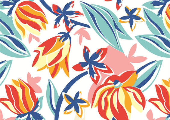 夏季热带花卉面料印花，时尚服装印花设计