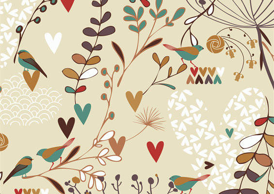 自然风格鸟类与花卉面料印花服装印花设计