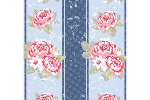 时尚优雅粉色玫瑰条纹服装印花面料设计