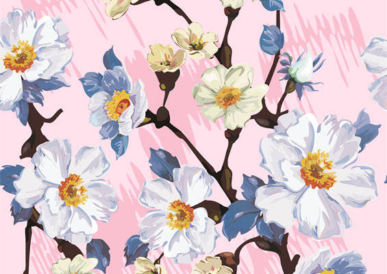 优雅花卉图案面料印花，适合春夏季节的服装印花设计