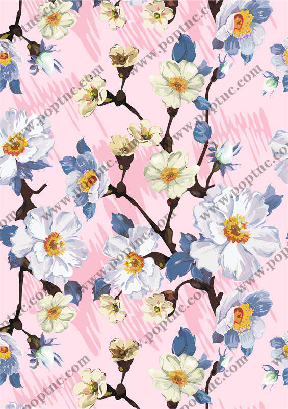 优雅花卉图案面料印花,适合春夏季节的服装印花设计