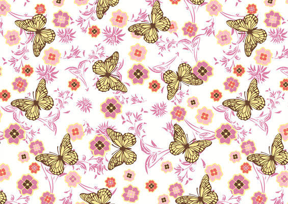 春日浪漫花卉蝴蝶图案面料印花服装印花设计