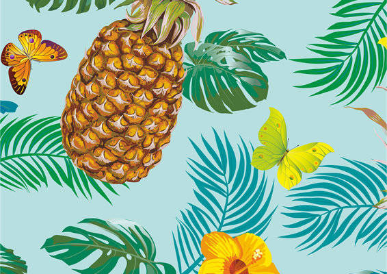 热带风情菠萝花卉面料印花服装印花设计