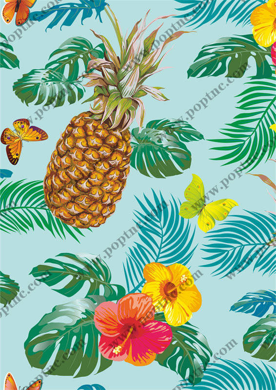 热带风情菠萝花卉面料印花服装印花设计
