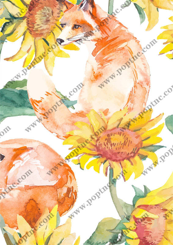 夏季清新狐狸向日葵面料印花服装