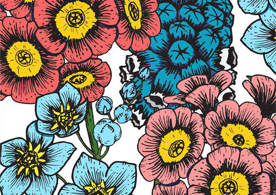 春日花卉图案服装印花面料设计