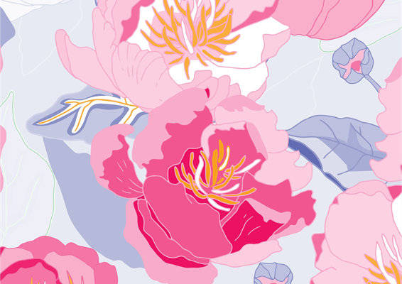 优雅粉色牡丹花卉面料印花服装印花设计