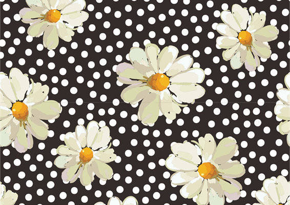 黑白波点背景上的清新雏菊服装印花面料