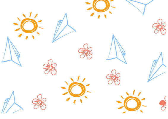 夏季清新风格面料印花设计：太阳与纸飞机服装印花