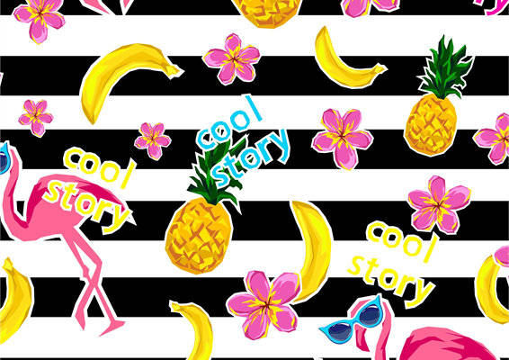 热带风情火烈鸟菠萝服装印花面料设计