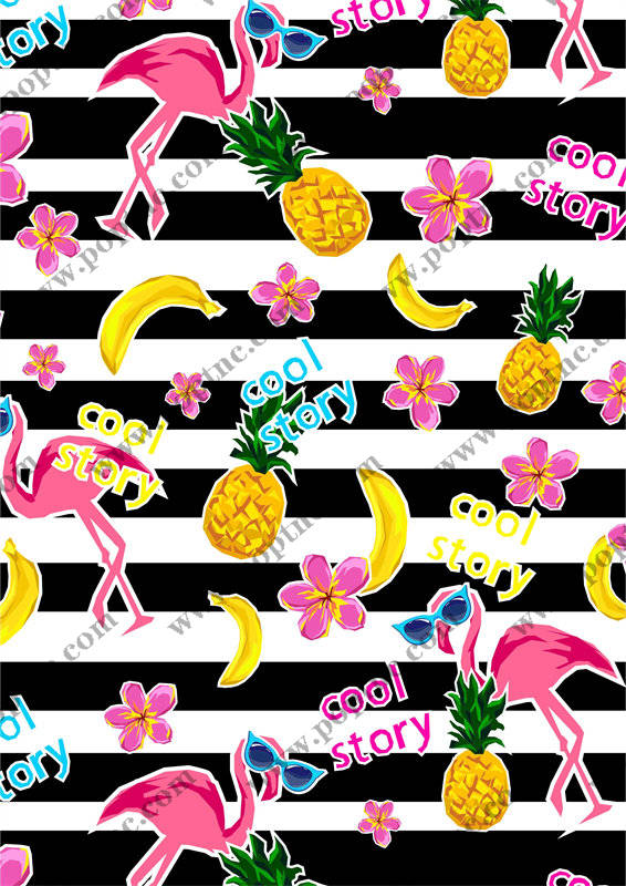 热带风情火烈鸟菠萝服装印花面料设计