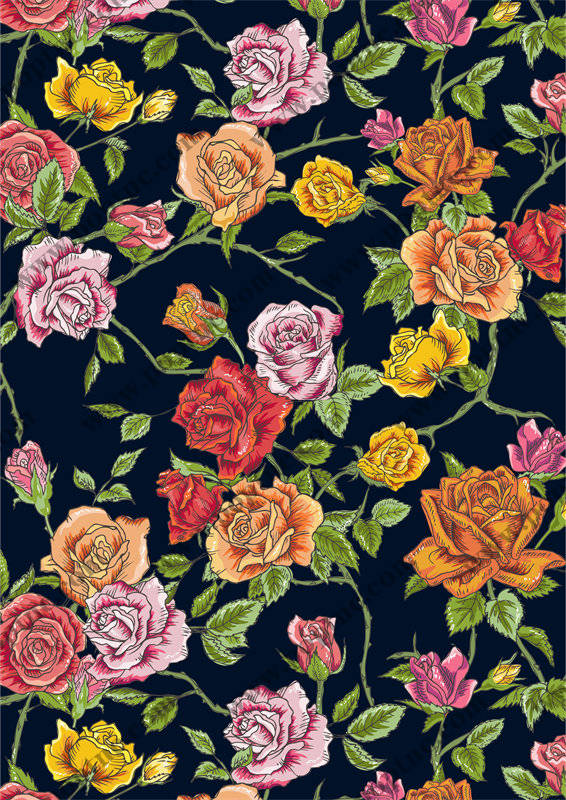 复古风格花卉面料印花,优雅服装印花设计