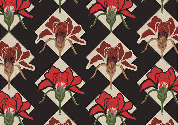 复古风格花卉图案服装印花面料设计