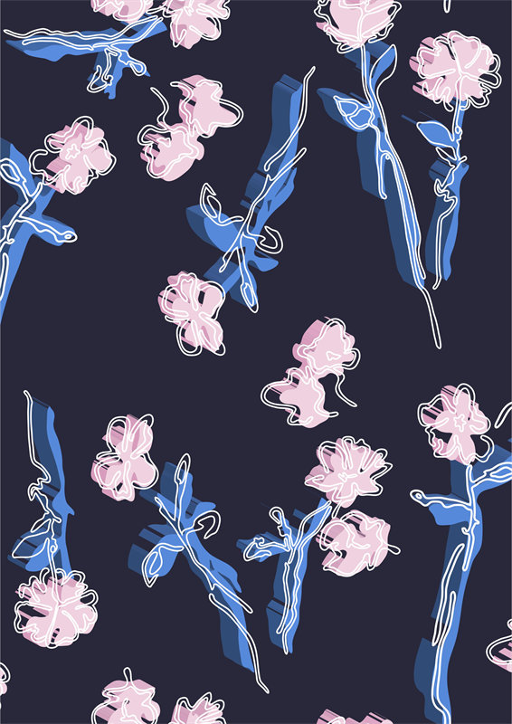 优雅花卉图案面料印花，适合春夏季节的服装印花设计