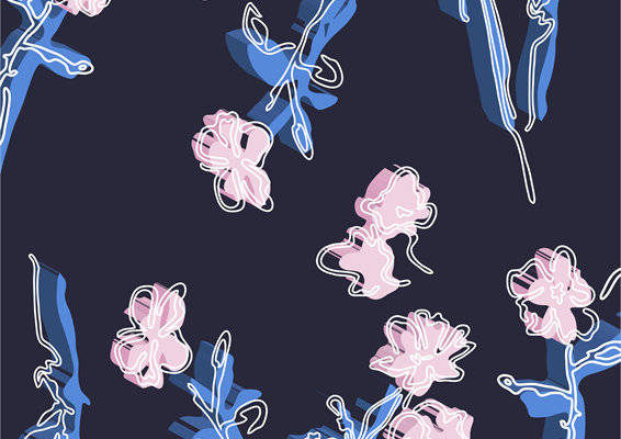 优雅花卉图案面料印花，适合春夏季节的服装印花设计