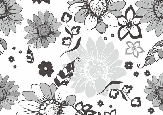 黑白花卉图案面料印花服装印花设计
