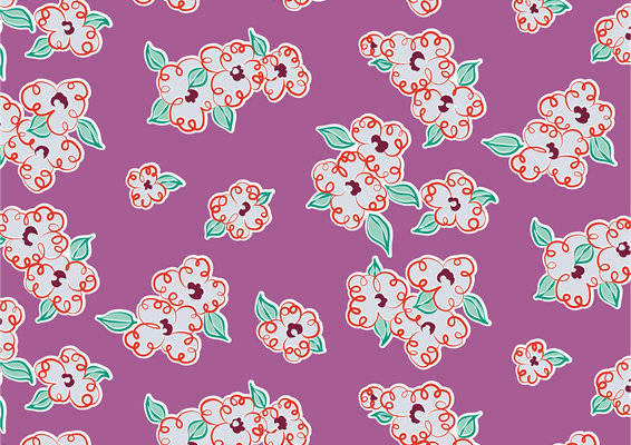 紫色背景上的花卉图案服装印花面料设计