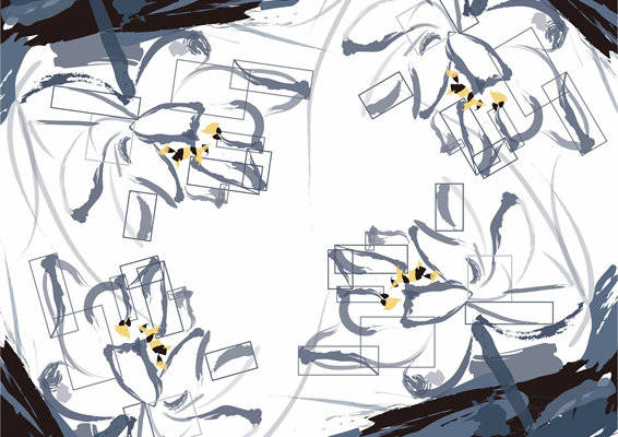 抽象艺术风格服装印花设计：黑白花卉图案