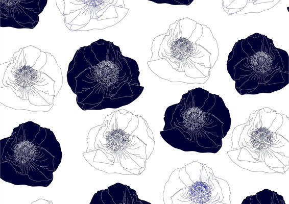 经典黑白花卉面料印花图案,优雅服装印花设计