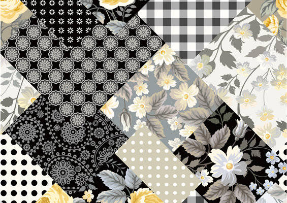 经典黑白花卉与格子图案面料印花服装