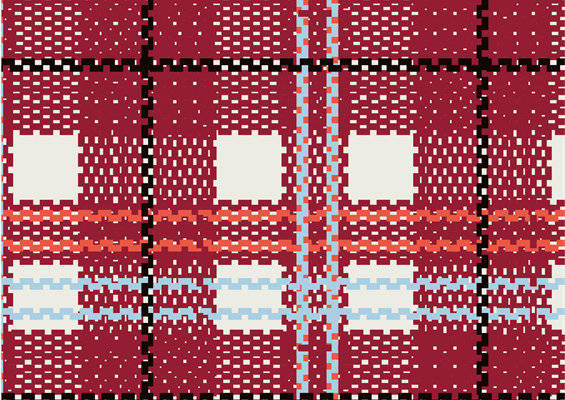 复古几何图案面料印花服装，经典红蓝配色时尚设计