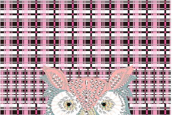 时尚粉色格子猫头鹰图案服装印花面料