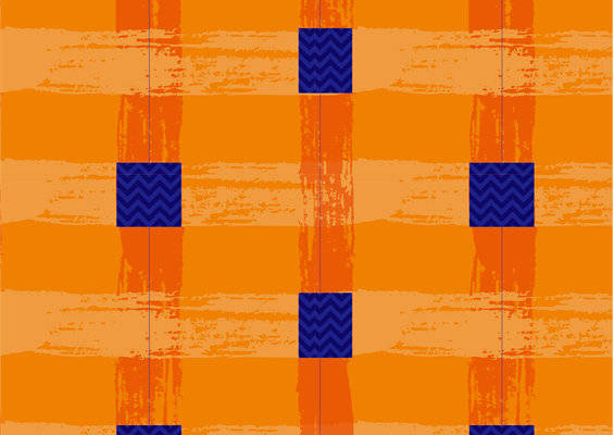 现代几何图案橙色蓝色服装印花面料设计