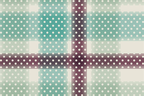 复古风格绿色波点与格子服装印花面料设计