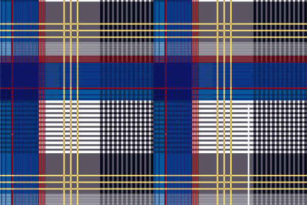 经典蓝白格子面料印花设计，适用于各种服装印花