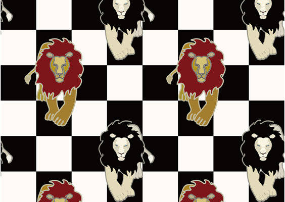 经典黑白棋盘格狮子头面料印花服装图案设计