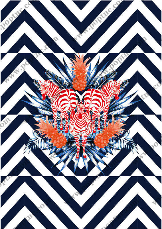 热带风情红蓝白人字纹面料印花服装