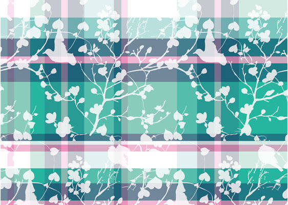 春日清新风格服装印花：樱花与格子图案面料印花设计