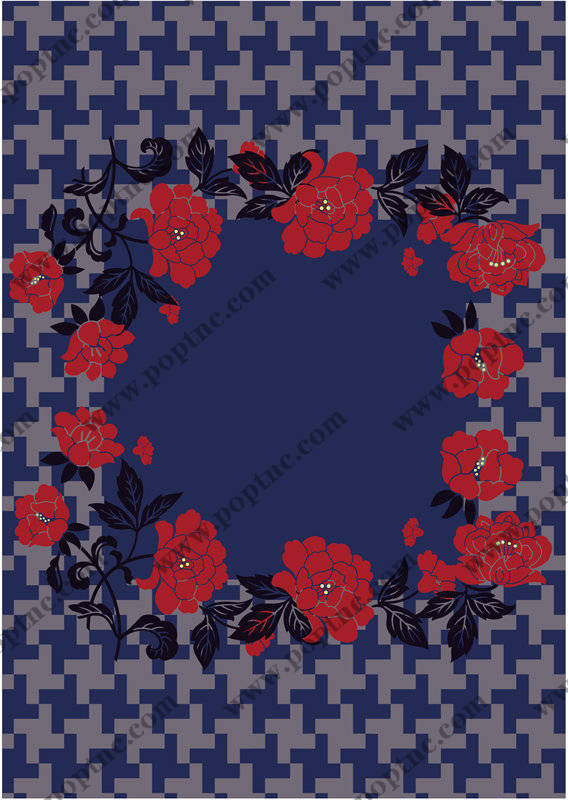 经典红蓝花卉图案服装印花面料设计