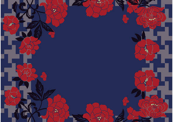 经典红蓝花卉图案服装印花面料设计