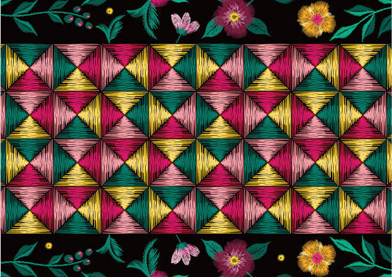 时尚几何花卉服装印花面料设计