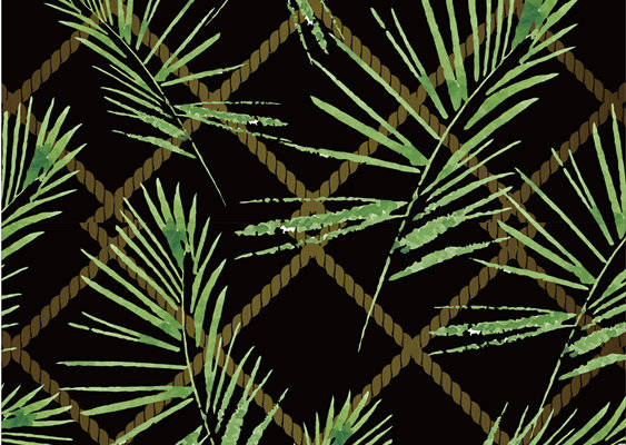 时尚黑色背景绿色植物图案服装印花面料