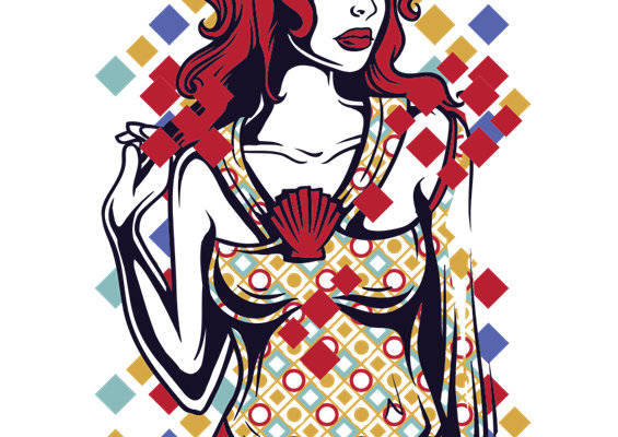 复古风格女性图案裁片印花服装印花设计