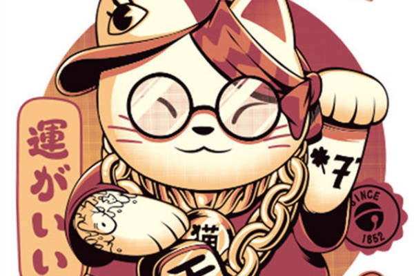 好运招财猫裁片印花服装印花设计